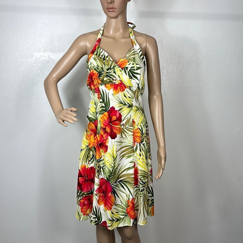 Two Palms Hibiscus Print Halter Neck Hawaiian Dress Size S